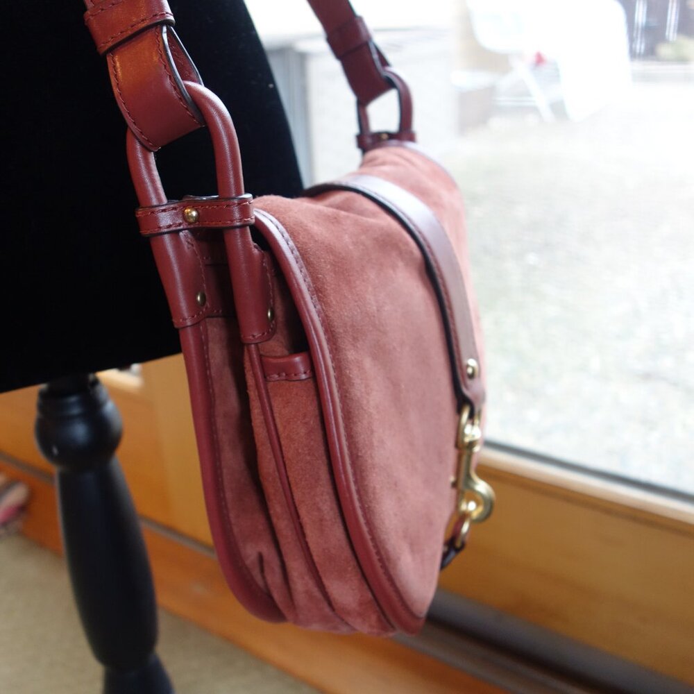 FALL READY! Michael Kors Maroon suede and leather xbody with brass accents EUC